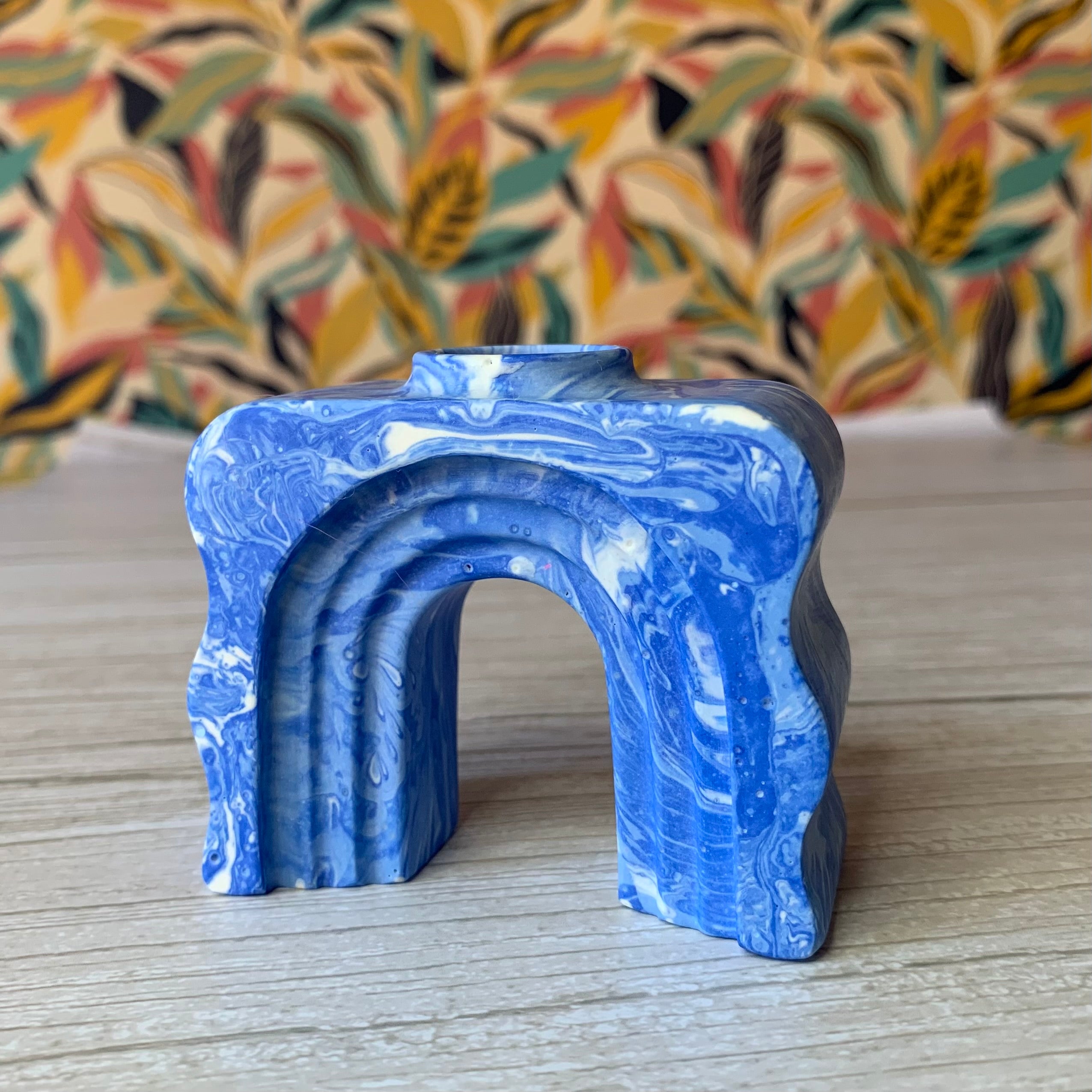 Blue candlestick holder